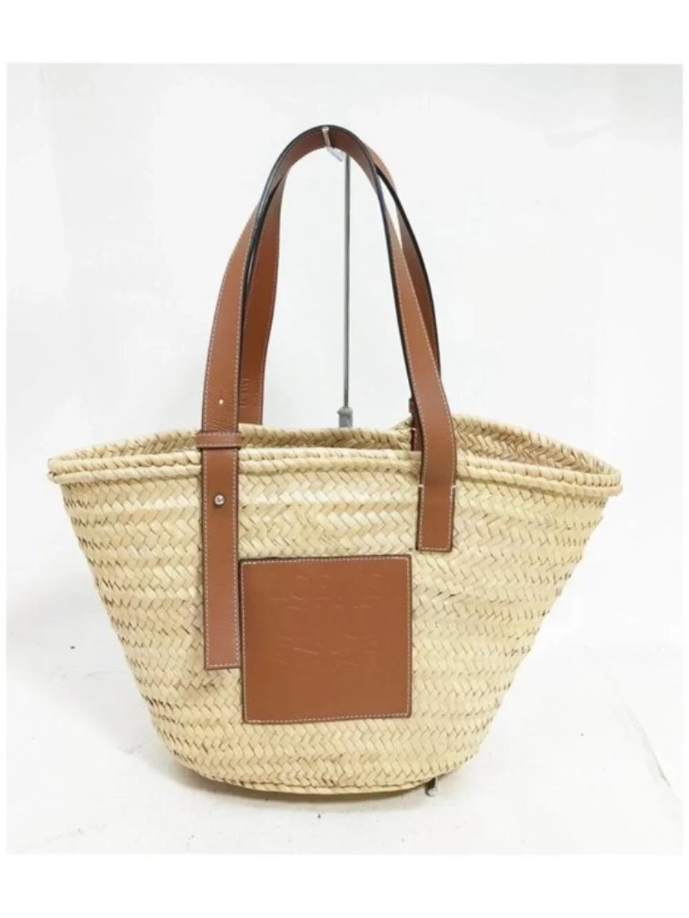 Authentic Loewe Large Basket Palm Leaf Leather Tote Bag